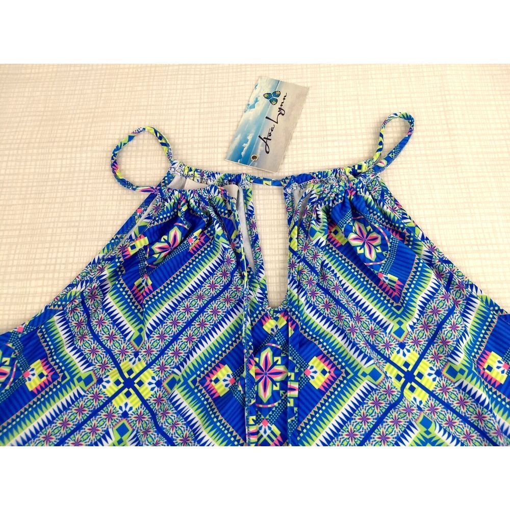 AvaLynn Halter Top String Tie Geometric Blue Pink Sz S Travel Beach Coastal‎ NWT - Picture 4 of 16